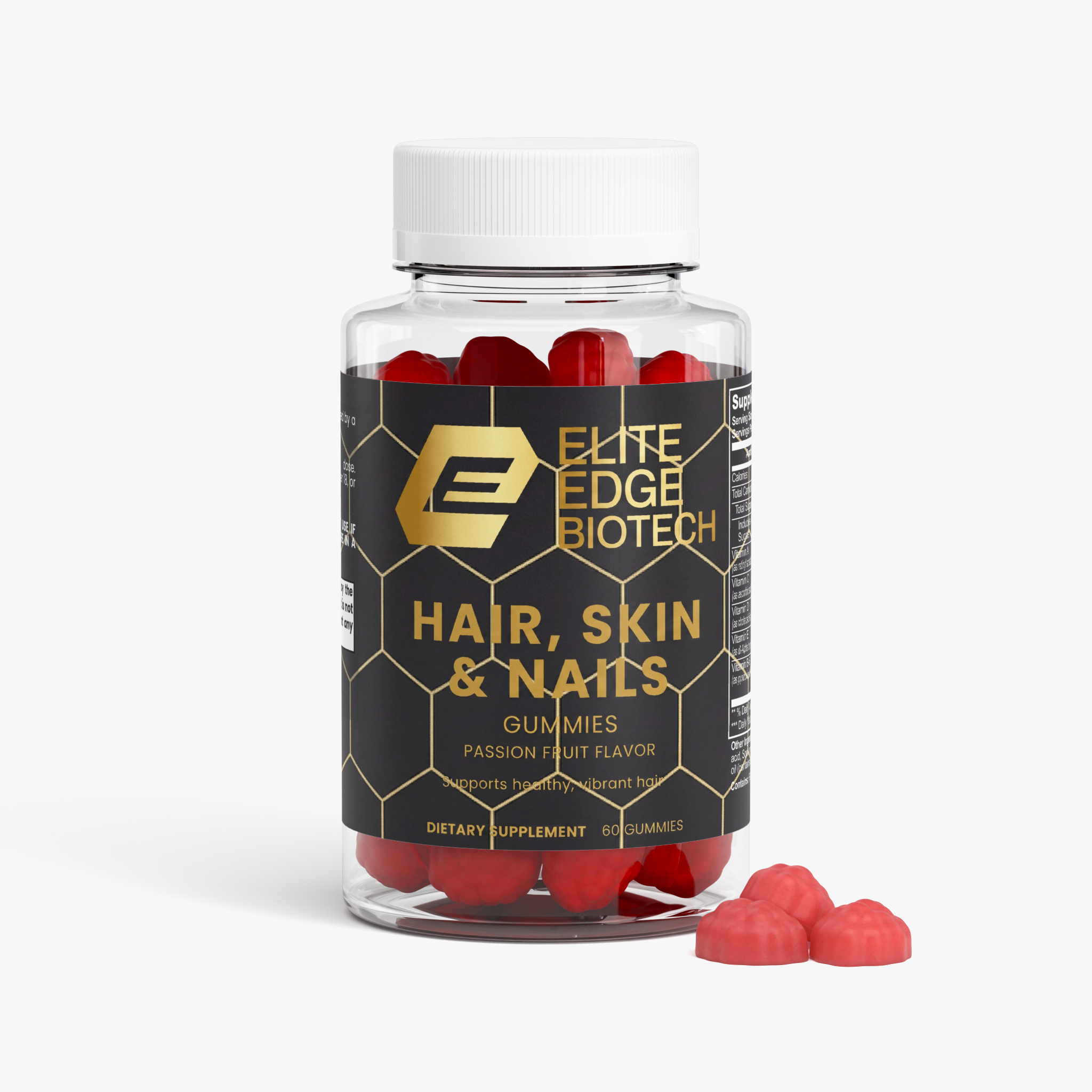 Hair, Skin & Nails Gummies — Passion Fruit Glow Formula with Biotin, Collagen & Vitamins A, C, D & E | Strengthen Hair, Radiant Skin & Healthy Nails | Elite Edge Health