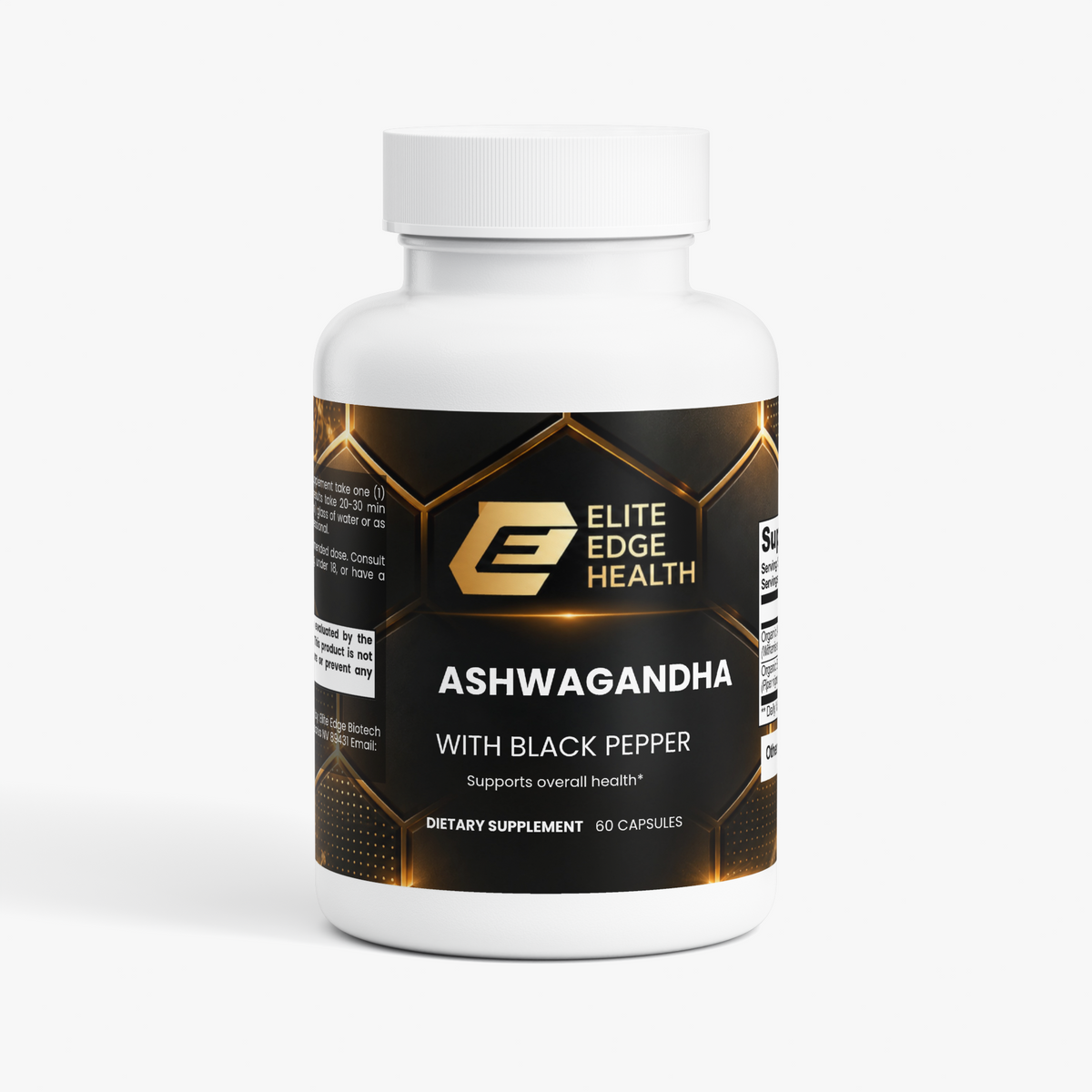 Organic Ashwagandha — Adaptogenic Stress & Mood Support | Natural Cortisol Balance & Energy Formula | With Organic Black Pepper for Enhanced Absorption | Elite Edge Health