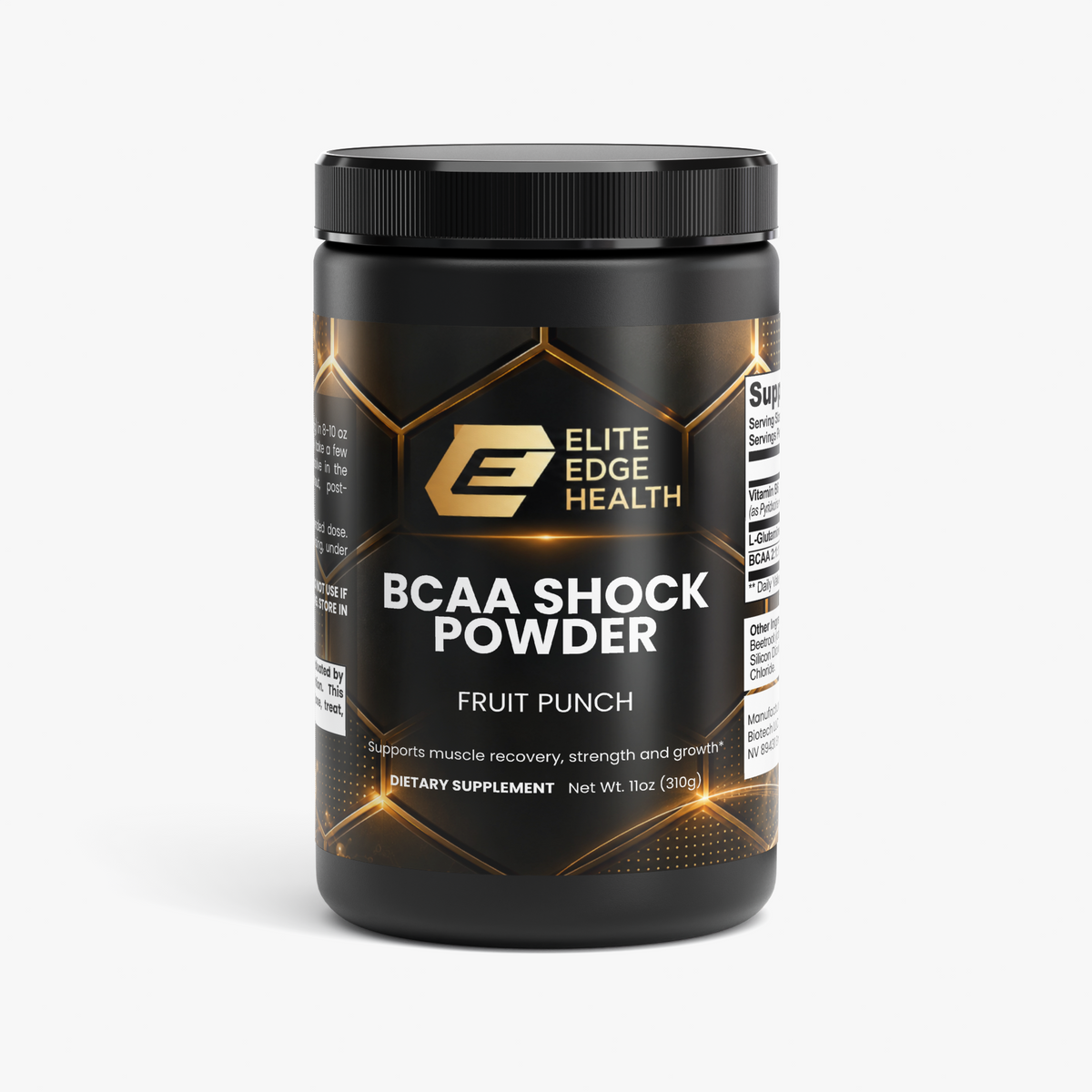 BCAA + Glutamine Post-Workout Powder — 2:1:1 Ratio | Muscle Recovery, Lean Growth & Hydration Support | Fruit Punch Flavor | Elite Edge Health