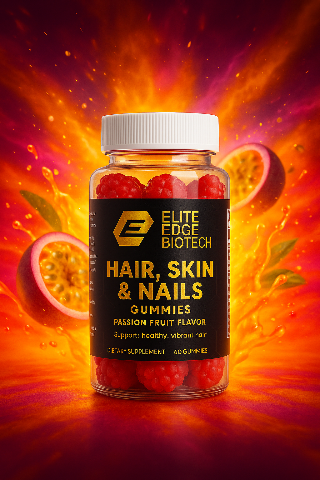 Hair, Skin & Nails Gummies — Passion Fruit Glow Formula with Biotin, Collagen & Vitamins A, C, D & E | Strengthen Hair, Radiant Skin & Healthy Nails | Elite Edge Health