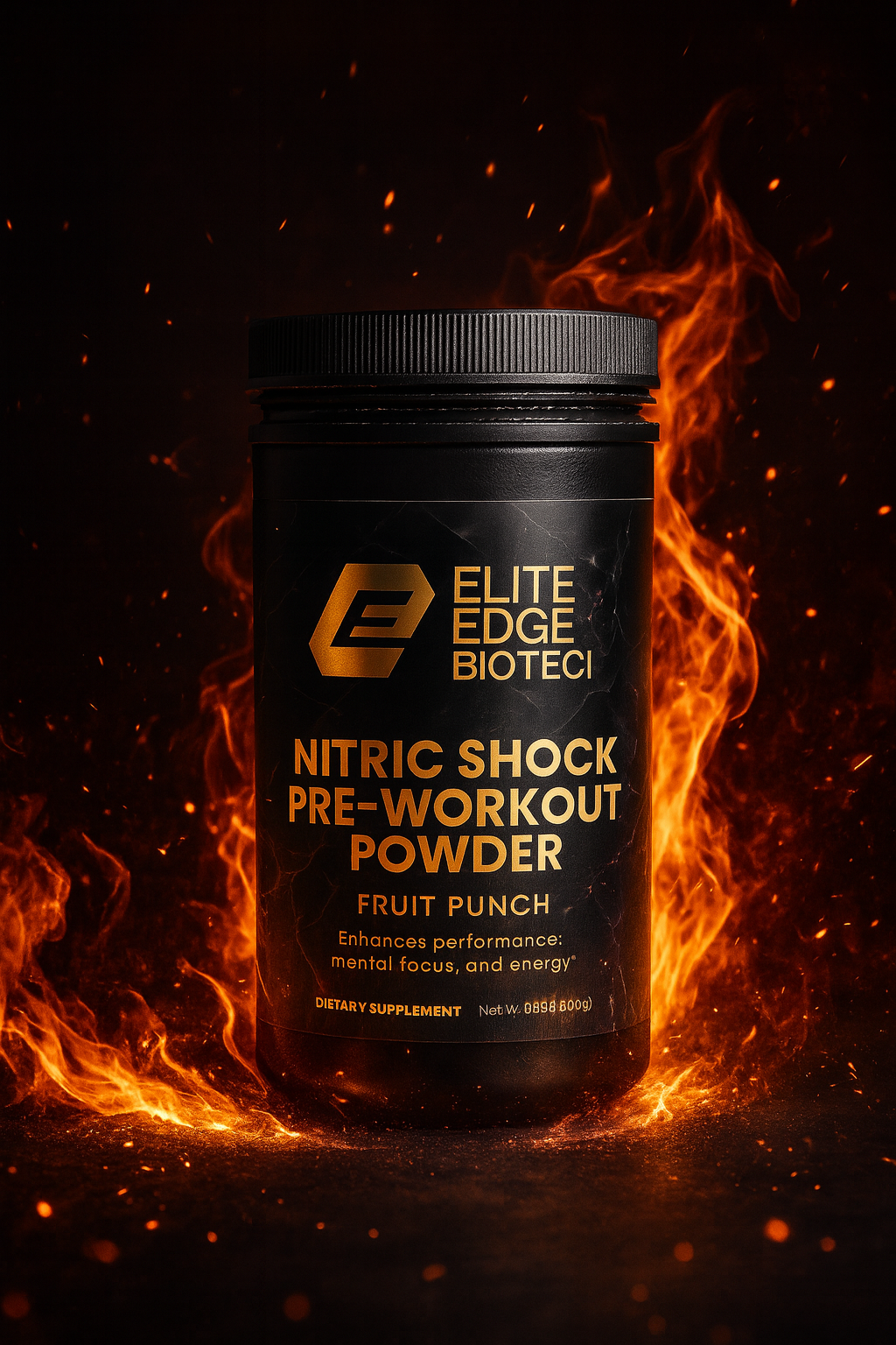 Nitric Shock — Explosive Fruit Punch Pre-Workout | 23-Nutrient Strength, Pump & Focus Formula | Arginine AKG, Beta-Alanine, Caffeine & B-Vitamin Complex | Elite Edge Biotech