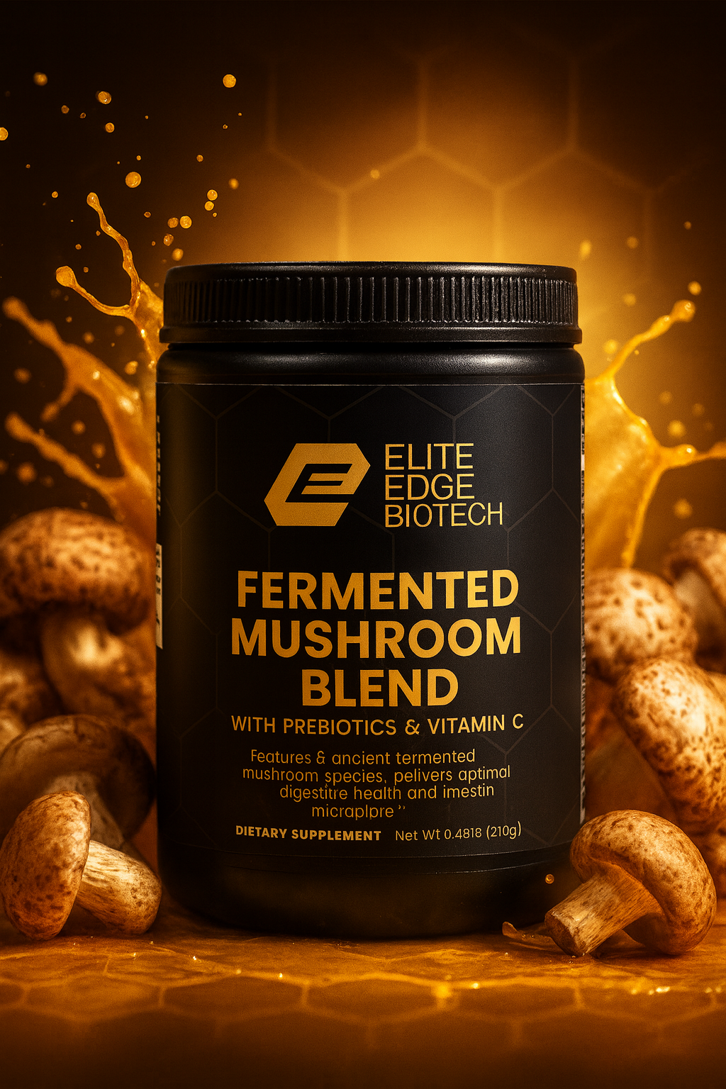 Fermented Mushroom Blend — 6-Mushroom Organic Immune & Gut Support Powder | Reishi, Cordyceps, Turkey Tail, Shiitake, Maitake & Royal Sun Agaricus | Fermented for Maximum Absorption | Elite Edge Health