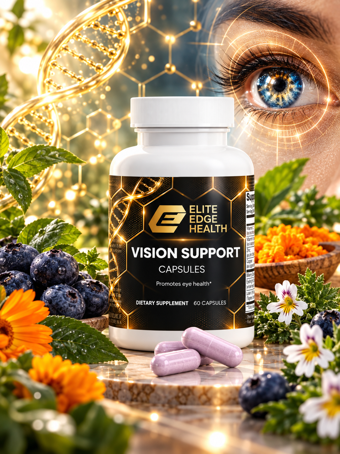 Elite Edge Vision Support + Antioxidant Complex — Bilberry, Lutein & Eyebright Formula for Eye Health & Clarity | Elite Edge Health