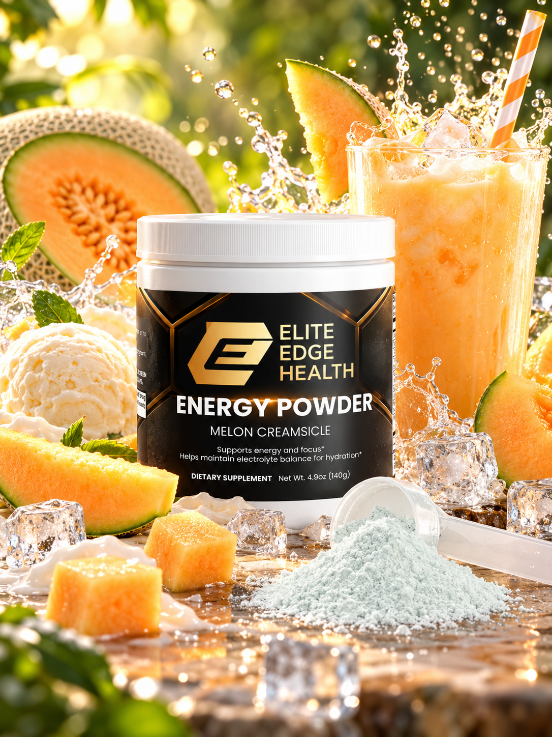 Energy Powder — Melon Creamsicle Sugar-Free Energy & Focus Drink | Clean Caffeine, L-Theanine & Electrolytes for Sustained Energy & Hydration | Elite Edge Health