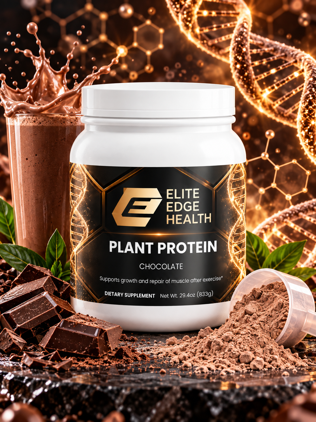 Plant Protein Powder (Chocolate) | 21g Complete Vegan Protein for Muscle Recovery, Energy & Lean Nutrition | Dairy-Free, Soy-Free, Gluten-Free | Rich Chocolate Flavor