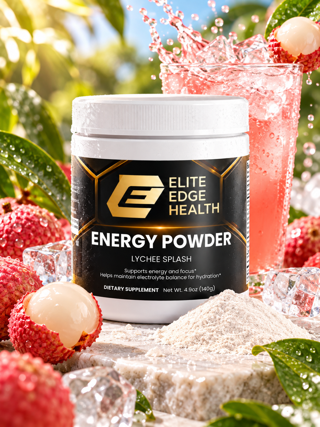 Energy Powder — Lychee Splash Energy Flavor | Clean Energy & Focus Drink Mix with Natural Caffeine, L-Theanine, Electrolytes & B-Vitamins for Sustained Energy, Hydration & Mental Clarity