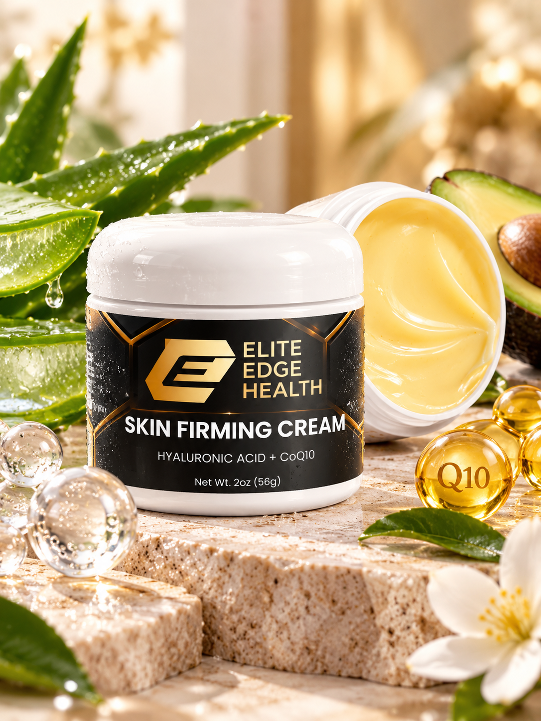 Skin Firming Cream — DMAE + Hyaluronic Acid + CoQ10 Lifting Complex for Face, Neck & Eyes | Advanced Anti-Aging Hydration | Elite Edge Health