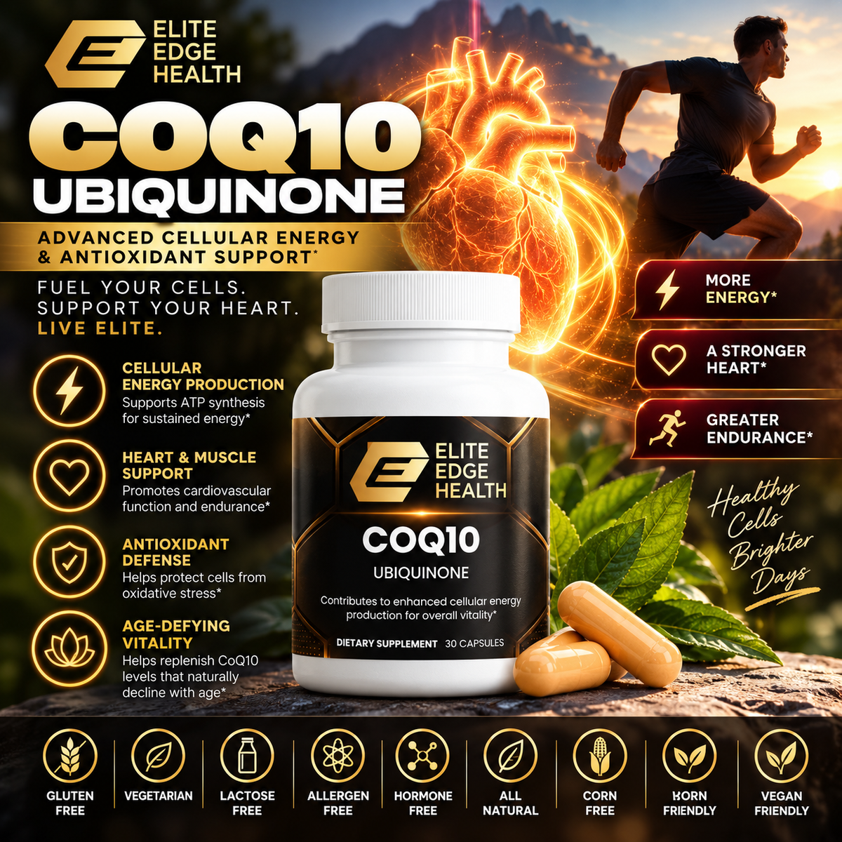 CoQ10 Ubiquinone — Advanced Cellular Energy & Heart Health Support | Antioxidant Protection & ATP Production Formula | Elite Edge Health