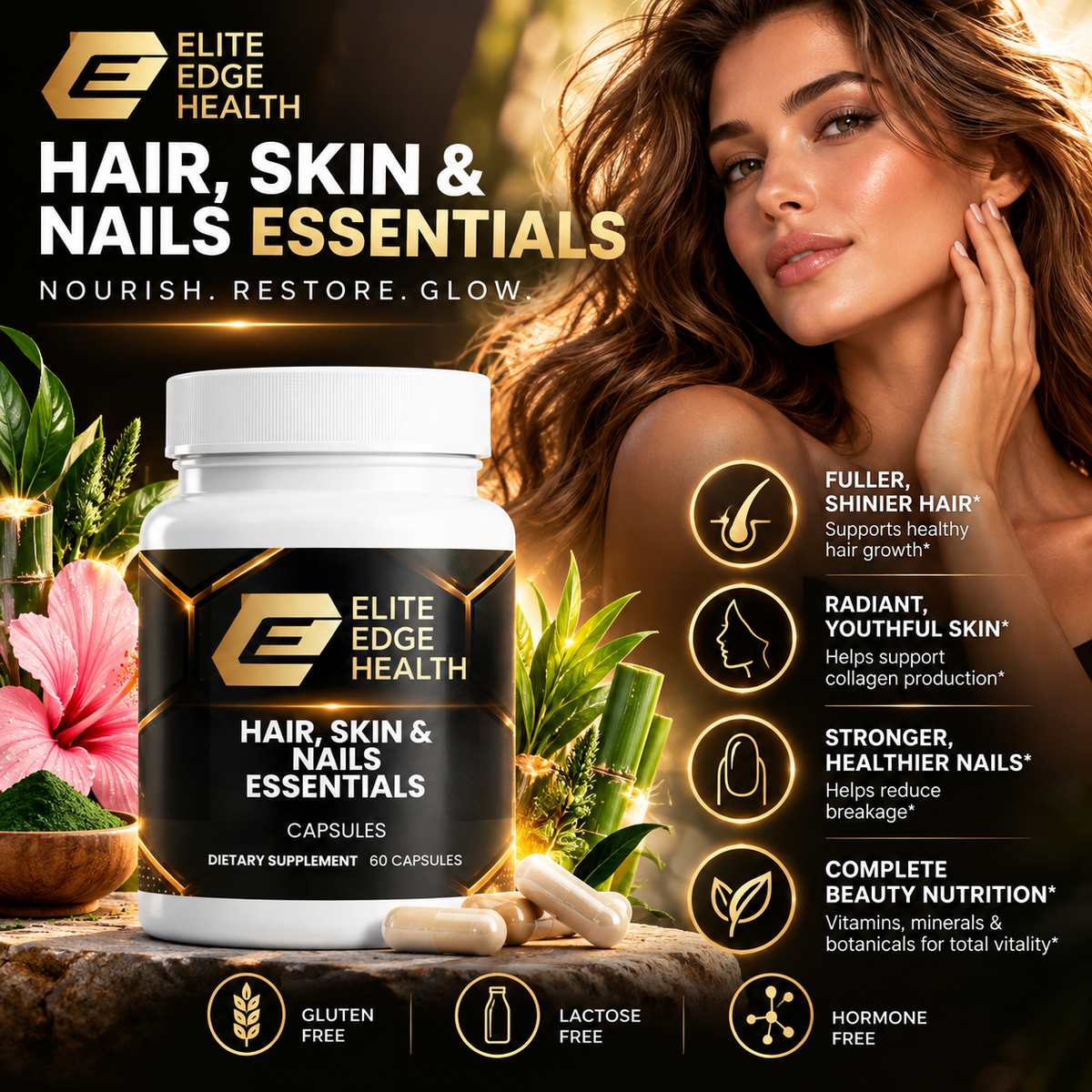 Hair, Skin & Nails Essentials — Advanced Biotin + Collagen Support | Elite Edge Health