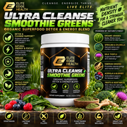 Ultra Cleanse Smoothie Greens — Organic Superfood Detox & Energy Blend | Spirulina, Chlorella, Milk Thistle & Ginseng | Whole-Food Greens Powder for Digestion, Immunity & Vitality | Elite Edge Health