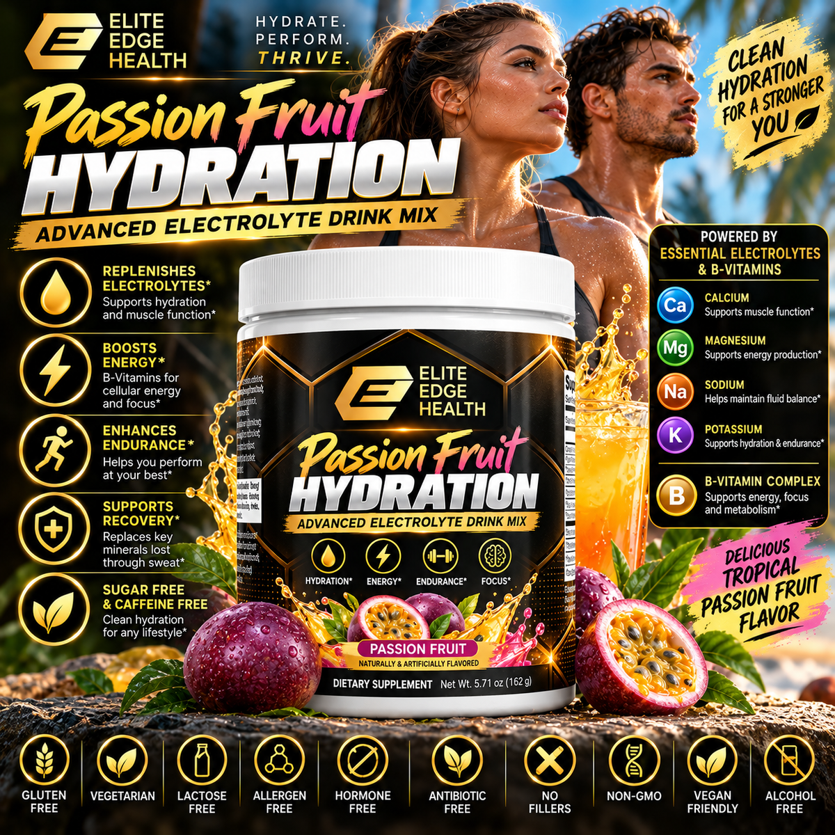 Passion Fruit HYDRATION — Advanced Electrolyte Drink Mix | Sugar-Free, Keto-Friendly Hydration & Endurance Support | Caffeine-Free Passion Fruit Electrolyte Powder