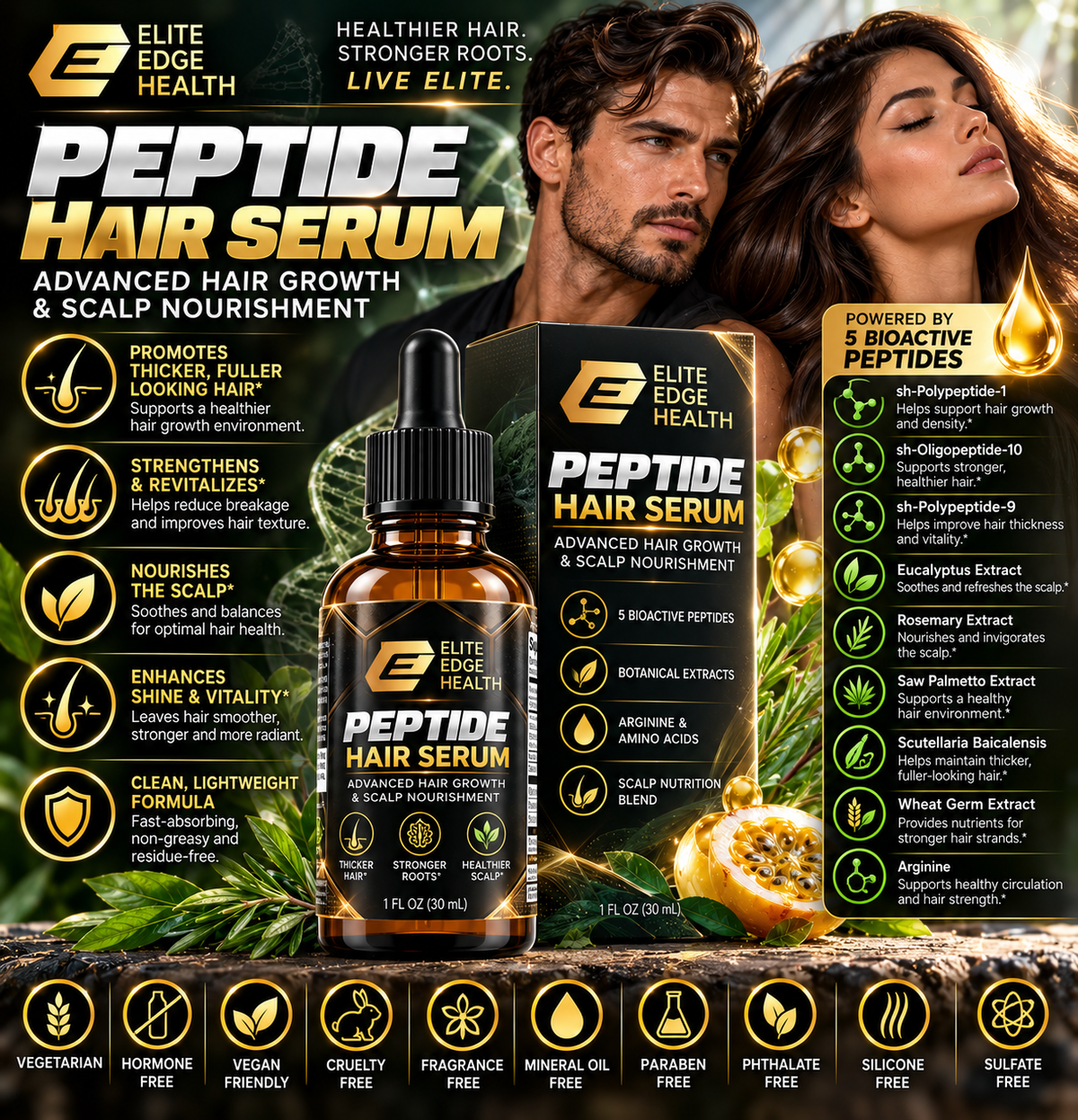 Elite Edge Peptide Hair Serum — Bioactive Peptide & Botanical Formula for Thicker, Stronger Hair | Elite Edge Health