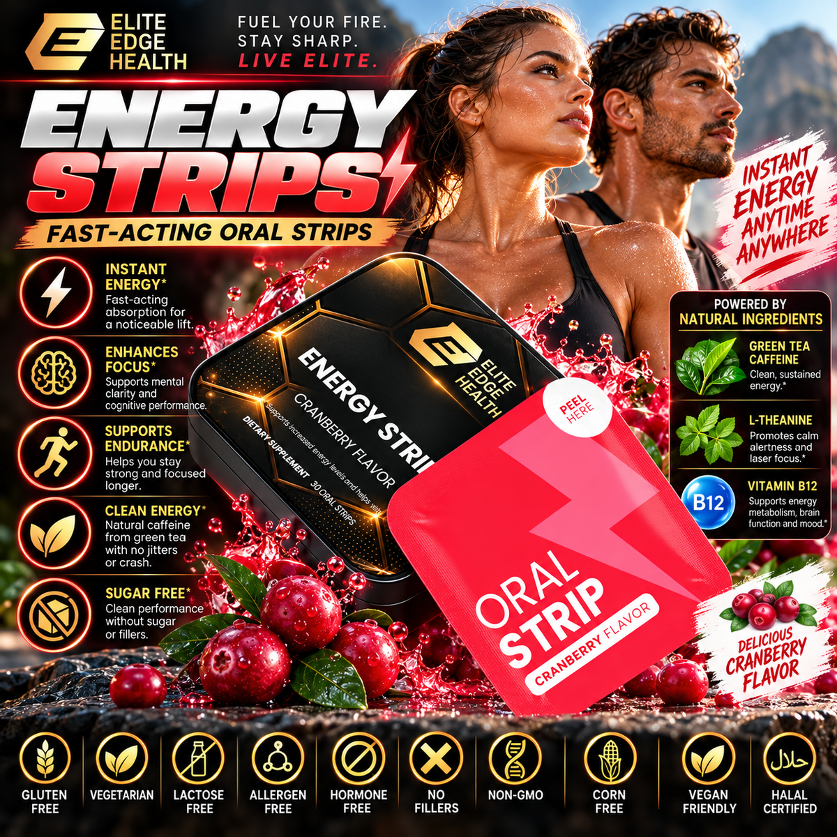 Elite Energy Oral Strips — Instant Focus, Endurance & Caffeine Boost | Elite Edge Health