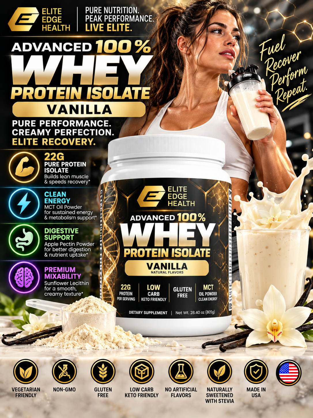 Vanilla Whey Protein Isolate — Premium Advanced 100% Whey Isolate | Elite Edge Health